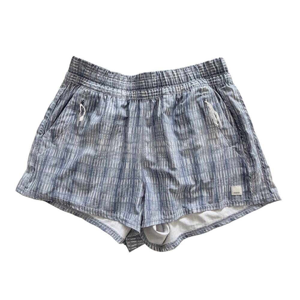 Vuori Dash Short Womens Blue Print Zip Pockets Logo Medium M